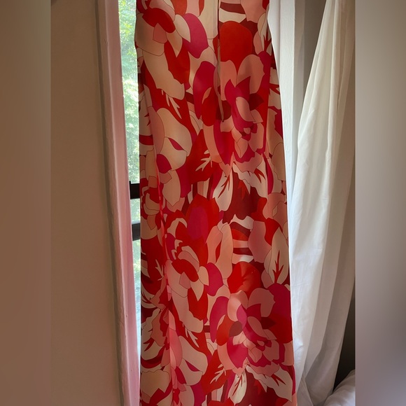 Lulus Pink & Red Floral Satin Midi Dress size Medium - Picture 9 of 15